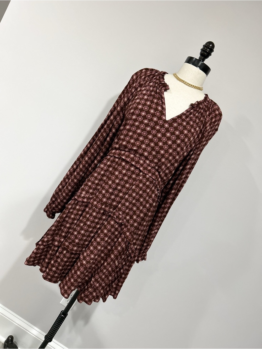 Dress Forum Burgundy Floral Long-Sleeve Tiered Dress
